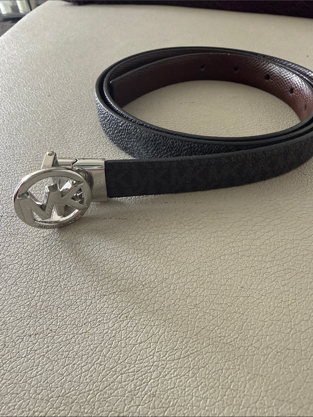Michael Kors women’s  Black/Brown MK Logo Reversible Leather Belt